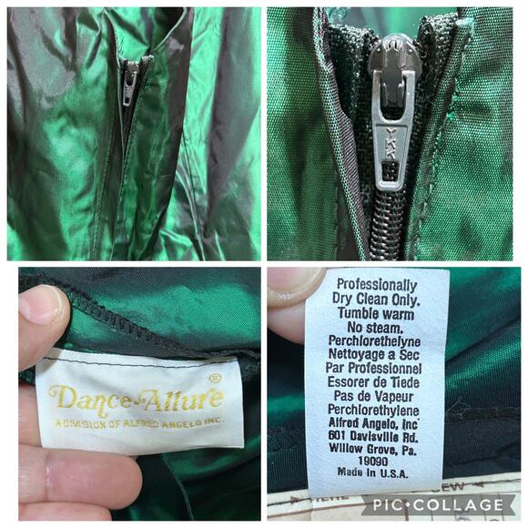 Dance-Allure by Alfred Angelo 80s Emerald Green Puff Sleeve Taffeta Party Dress - Picture 5 of 6